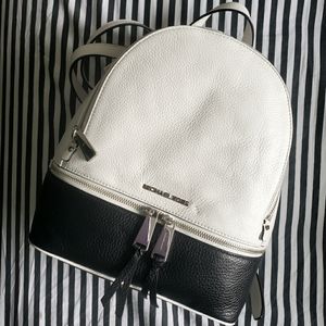 Michael Kors Black and White Leather Small Backpack